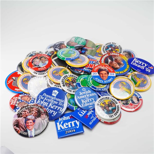 An Assortment of John Kerry and John Edwards 2004 Presidential Campaign Buttons and Pins