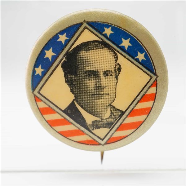 William Jennings Bryan Patriotic Diamond Portrait Campaign Pinback Button by Whitehead and Hoag