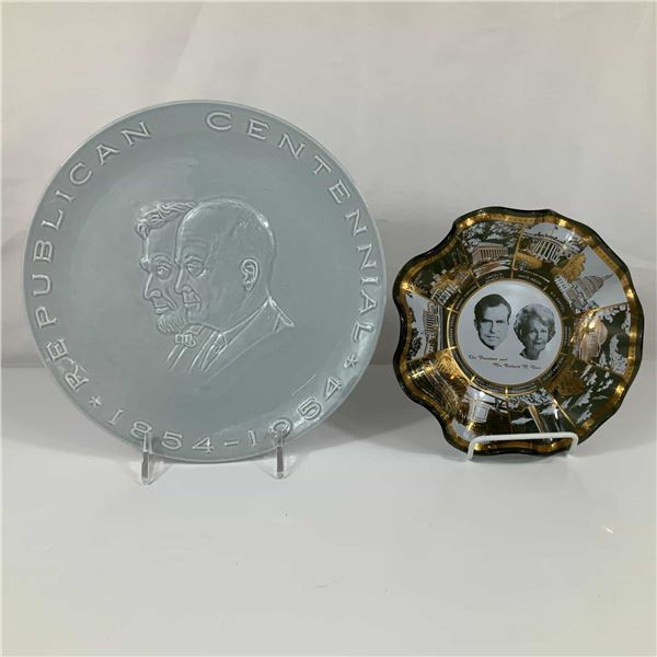 Two Republican Political Commemorative Items Including a Centennial Plate and a Nixon Glass Dish