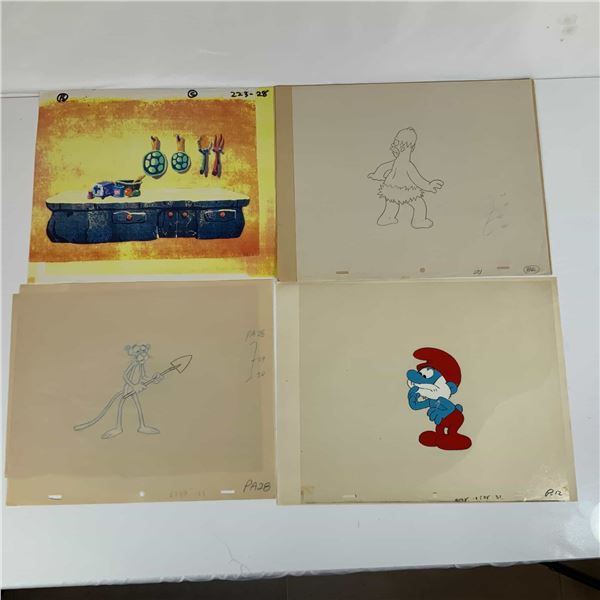 Hanna-Barbera and Others 4pc Animation Memorabilia from The Simpsons, Smurfs, and Pink Panther