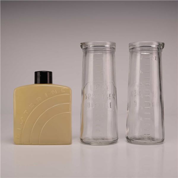 One Vintage Listerine 7 oz Bottle and Two Glasco 7 oz Urine Specimen Bottles