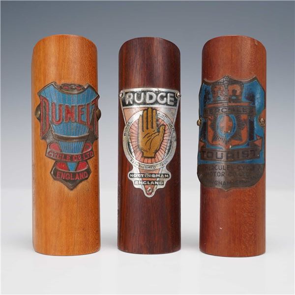 3pc Ralph W. Rogers Wooden Cycle Head Badge Displays