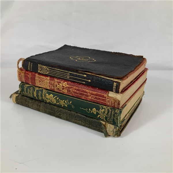 A Set of 4 Vintage Books including Ray's Algebra, Kipling's Poems, Emerson's Essays, and Wilde's Int