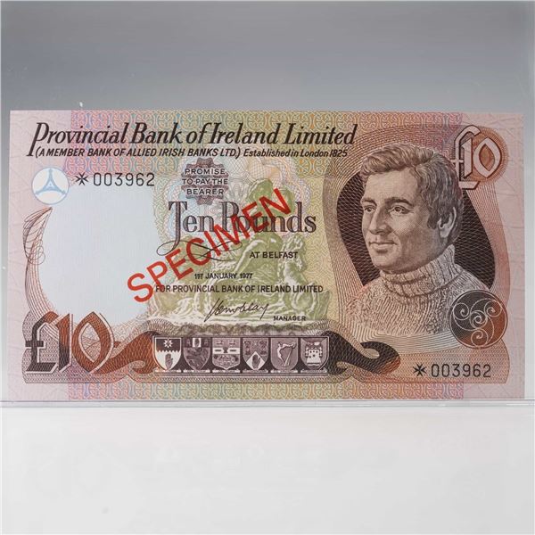 1977 Provincial Bank of Ireland Limited Ten Pounds Specimen Note