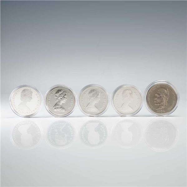 5pc 1982 Elizabeth II Canadian Dollar and 1974 U.S. Souvenir Dollar