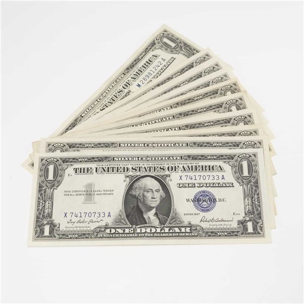 10pc 1957, 1957A U.S. Silver Certificate One Dollar Notes