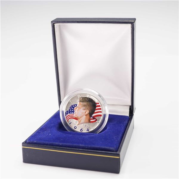 1964 US Kennedy Half Dollar Colorized Patriotic Design in Case