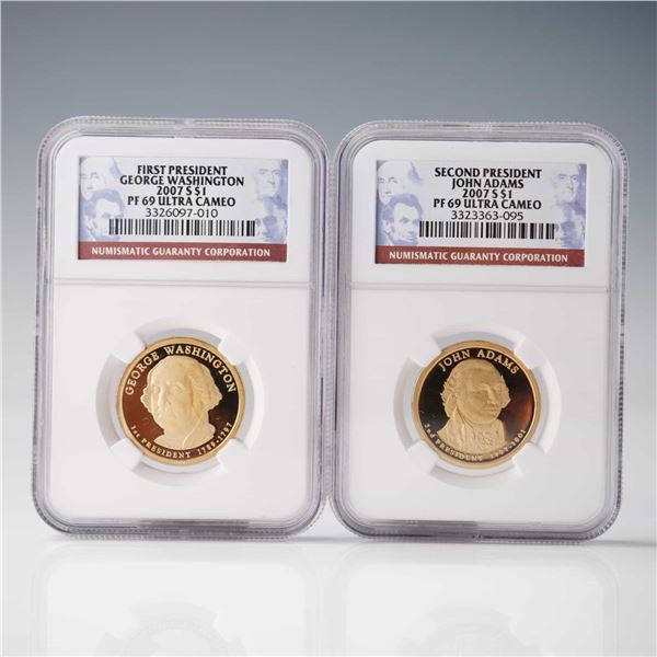 2pc 2007-S Presidential Dollar Coins NGC Graded PF69 Ultra Cameo