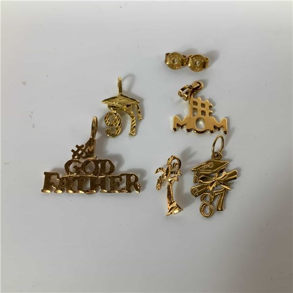 A Collection of 14 Karat Yellow Gold Pendants and Earring Backs