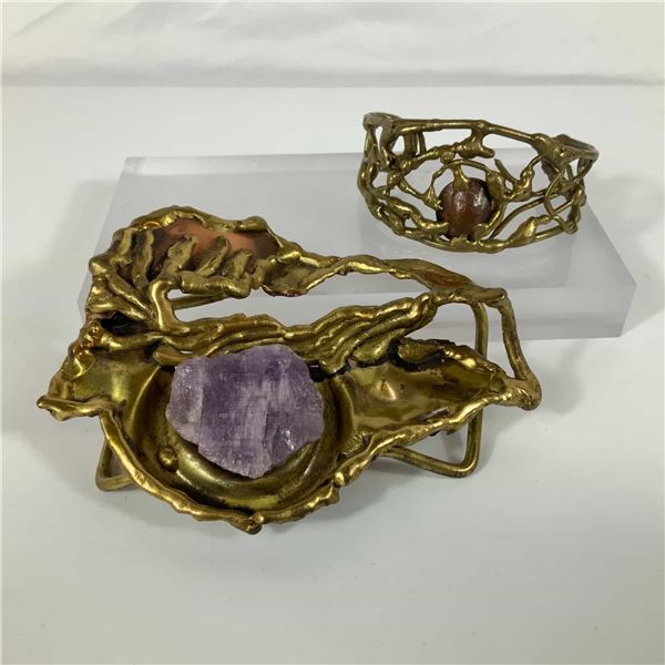 Two Brutalist Brass and Copper Accessories Attributed to Carvalhu