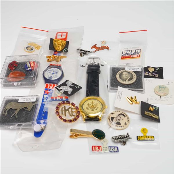 A Collection of American Political Memorabilia and Miscellaneous Pol Items Including Watches and Lap