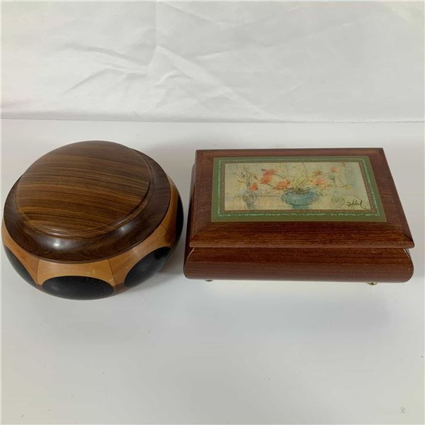 Two Carved Wood Jewelry Boxes Including One Italian Musical Box