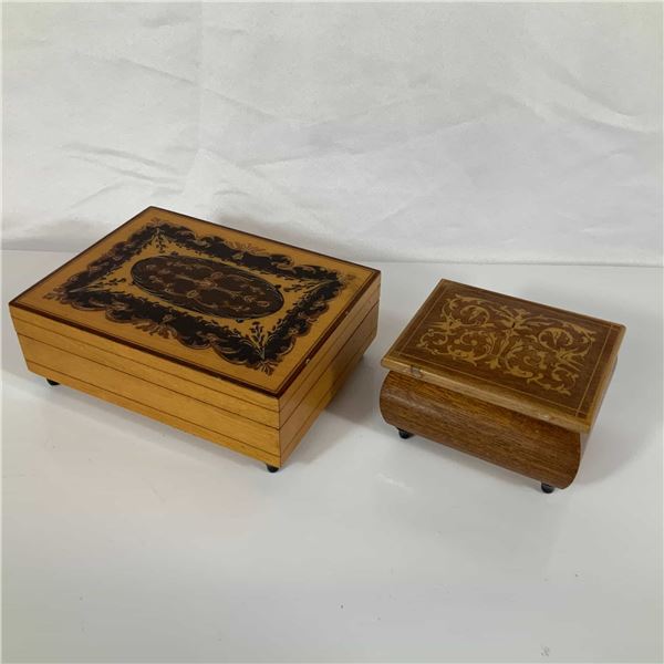 Two G. Capri Italian Inlaid Wood Music Jewelry Boxes