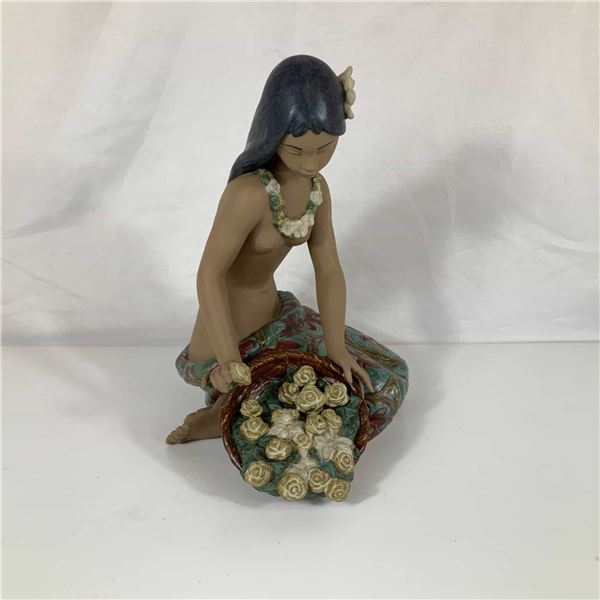 Lladro Gres Porcelain Sculpture Hawaiian Flower Vendor 01012154
