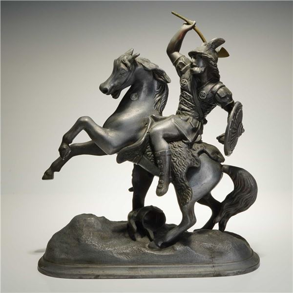 Cast Spelter Warrior on Horseback Sculpture