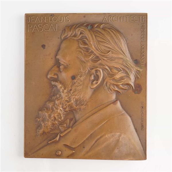 Jules-ClÃ©ment Chaplain: Commemorative Bronze Plaque of Architect Jean-Louis Pascal, 1897