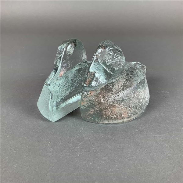 A Pair of Blenko Art Glass Figural Duck Bookends