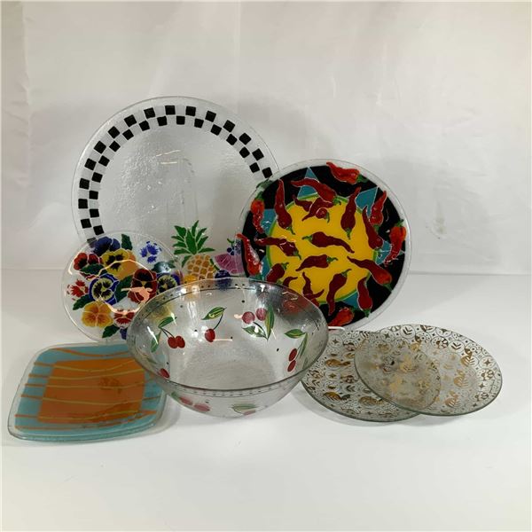 7 Fused Art Glass Plates and Bowl Including Peggy Karr and Georges Briard