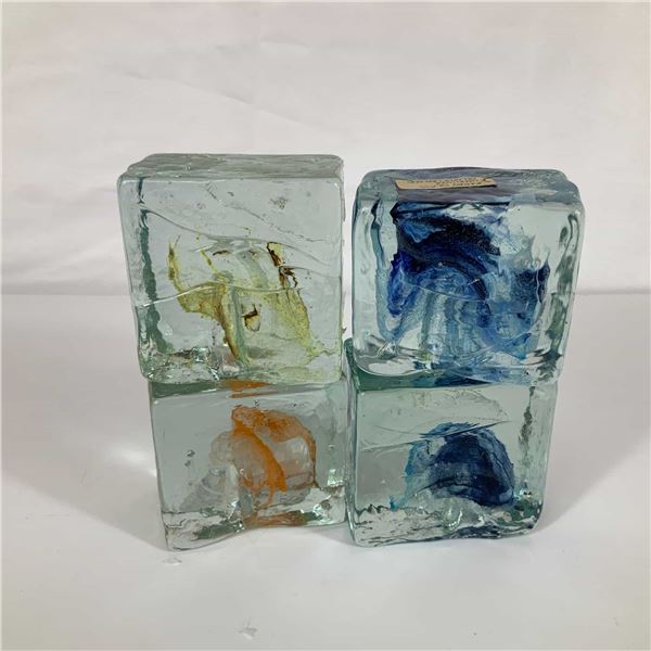 A Set of 4 Kerry Glass Ireland Art Glass Ice Block Pen Holders
