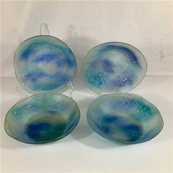 Set of Four Badash Alabaster Glass Bowls in Aqua Blue