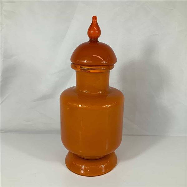 Mid-Century Modern Burnt Orange Glass Ginger Jar with Lid