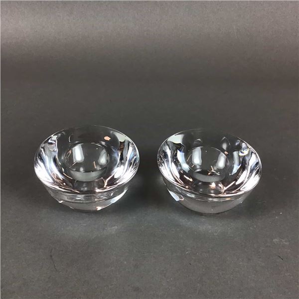 A Pair of Orrefors Corona Crystal Votive Candle Holders