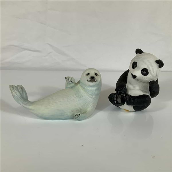 A Pair of Franklin Mint Porcelain Figurines Panda Pup and Snow Pup by Roslyn S Carren