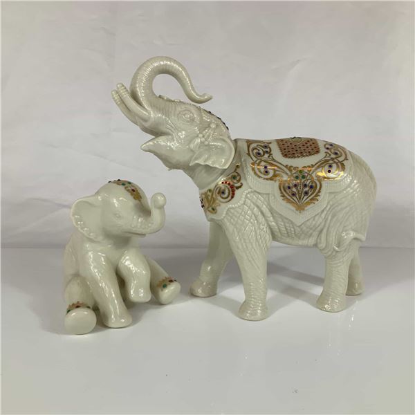 Two Lenox China Jewels Collection Elephant and Baby Figurines