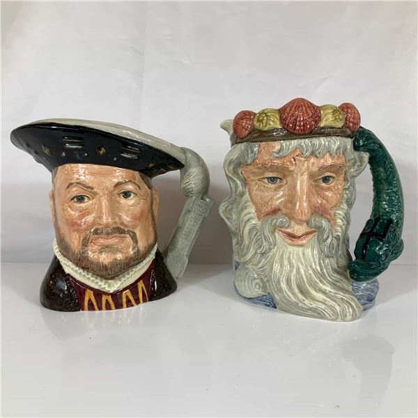 Two Royal Doulton Large Character Jugs Henry VIII D6642 and Neptune D6548