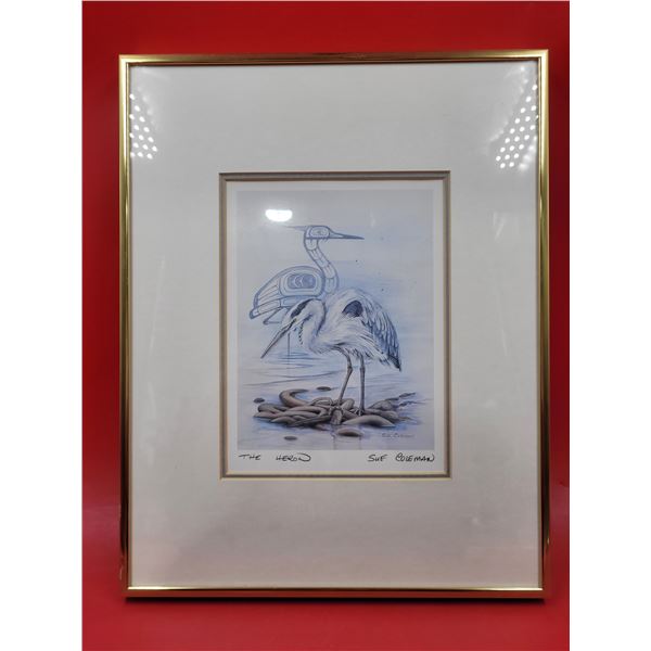 Framed & Signed Indigenous "The Heron" Print by Sue Coleman