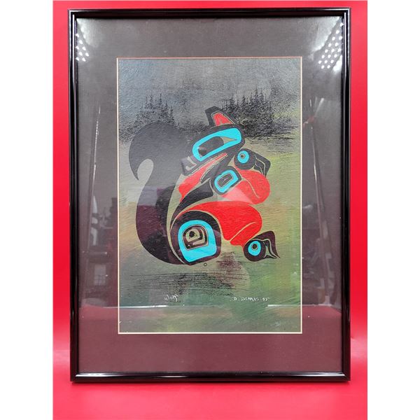 Framed Original Indigenous "Wolf" Painting by D. Dennis