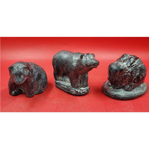 3 Hand-Carved Soapstone Animal Figurines