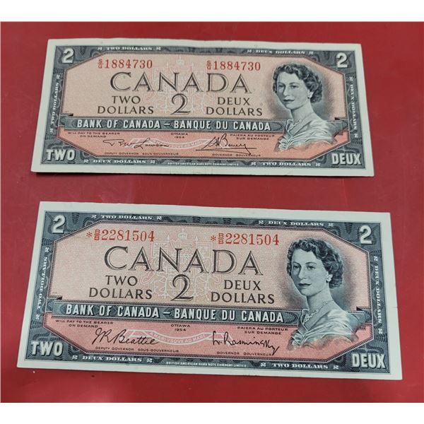2 1954 Canadian $2 Bills