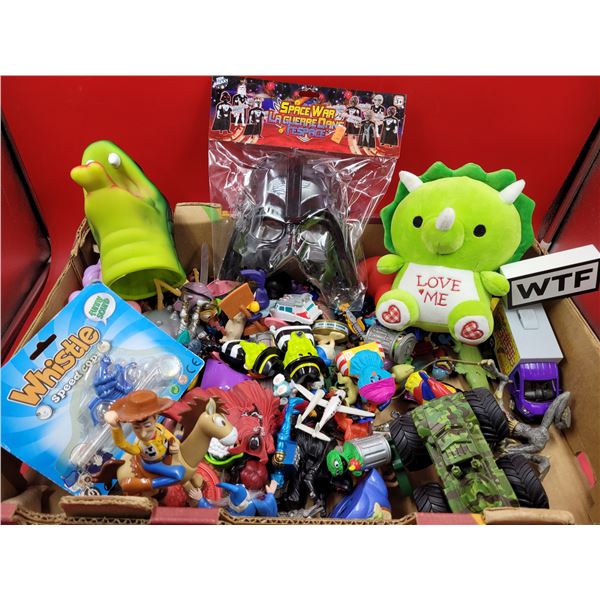 Lot of Assorted Toys w/ Star Wars Mask, TV/Movie Character Toys, Dinosaur Plush, & More