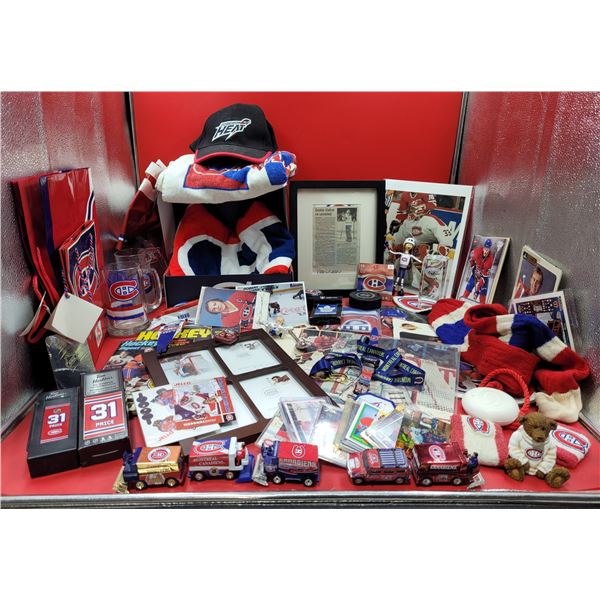 Lot of Montreal Canadiens Collectibles w/ Lanyard, Vehicles, Beer Glasses, Figurine, & More