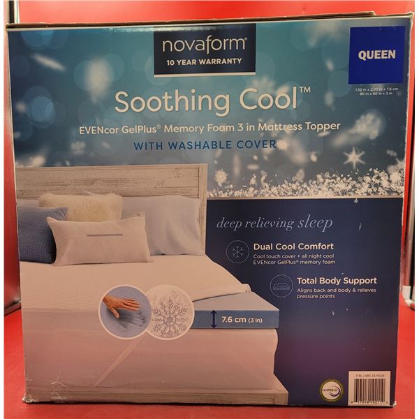 Novaform Soothing Cool Memory Foam Queen Mattress Topper w/ Washable Cover