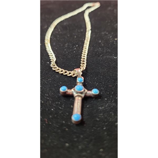 925 Sterling Chain w/ Turquoise Cross