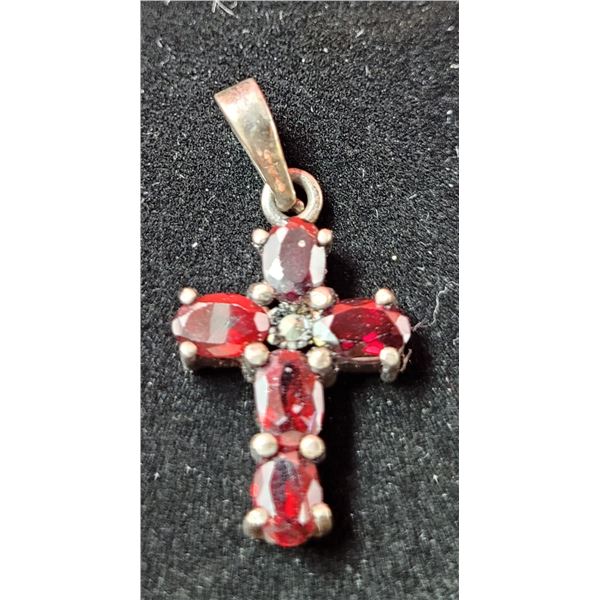 VTG 925 Sterling Ruby Cross Pendant