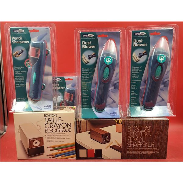 2 Boston-Style Electric Pencil Sharpeners & Desk Dust Blowers