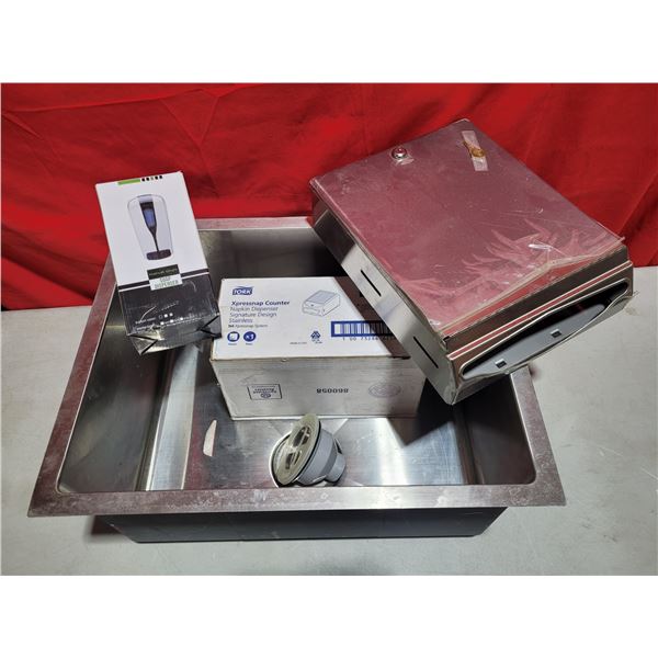 Industrial Sink, Napkin Dispenser, & Soap Dispenser
