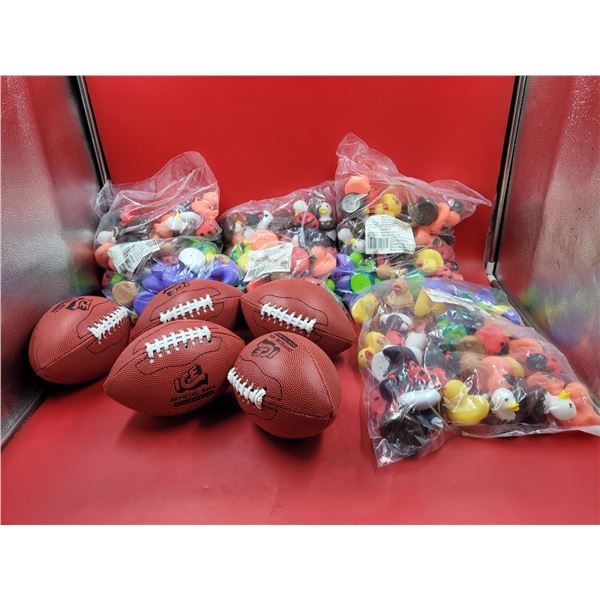 Lot of ICE Footballs & 2" Rubber Ducks