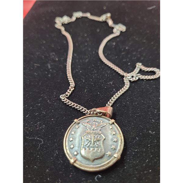 VTG Scovill Mfg Co. 1940s Air Force Waterbury Button on 925 Italian Sterling Chain