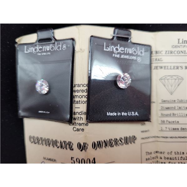 2 Cubic Zirconia Stones w/ Certificate of Ownership