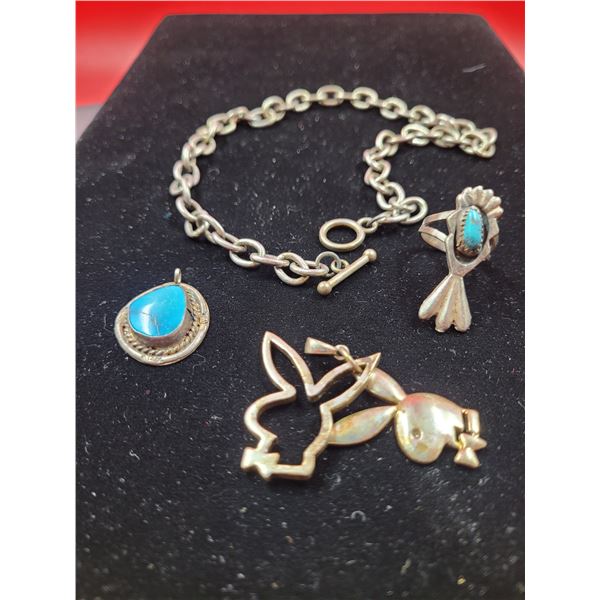 Lot of 925 Sterling Jewelry w/ Playboy Pendant