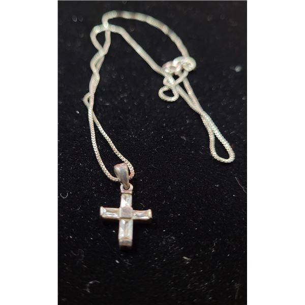 925 Sterling CHain & Cross w/ Crystal Stones