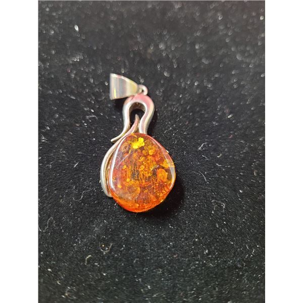 925 Sterling Amber Pendant