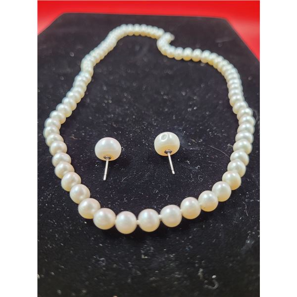925 Sterling Pearl Necklace & Earrings