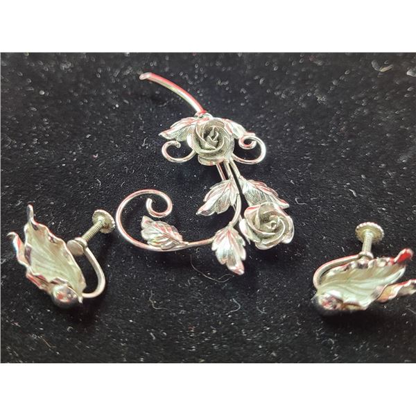 VTG Bond Boyd Sterling Screw Back Earrings & Brooch
