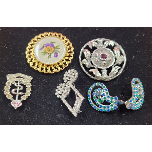 Lot of VTG Brooches w/ Needlepoint Brooch