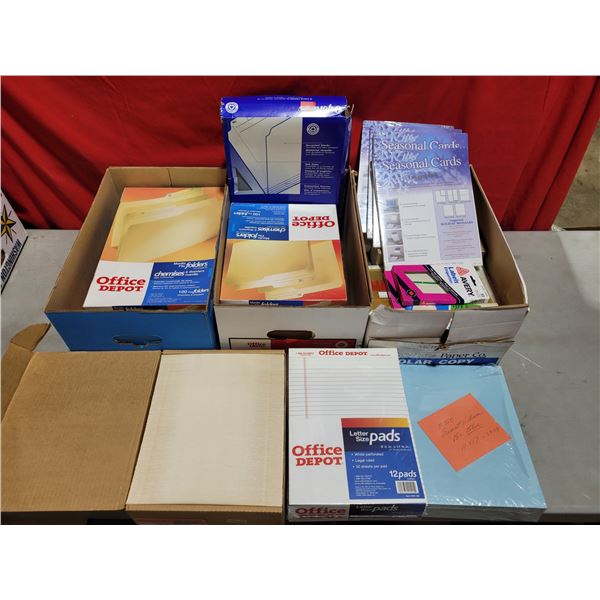 Lot of Office Supplies w/ Letter Size Pads, Seasonal Cards, Folders, & More